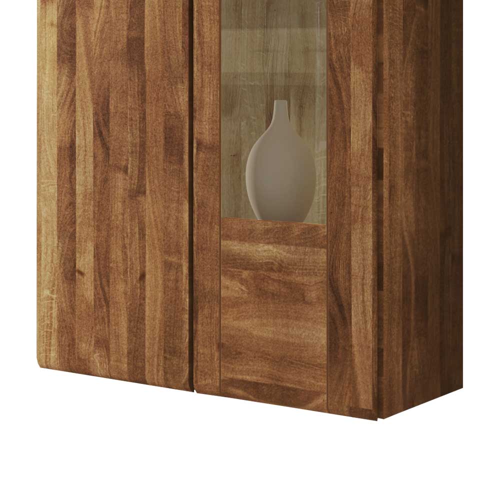 Wildeiche Hängevitrine, unterer Bereich mit Glasausschnitt und Massivholz Front – Vaskov
