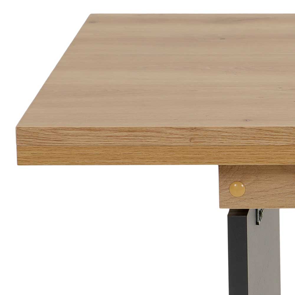 Helle Holztischplatte des ausziehbaren Couchtisches mit Maserung und Detail an der Kante – Castanios
