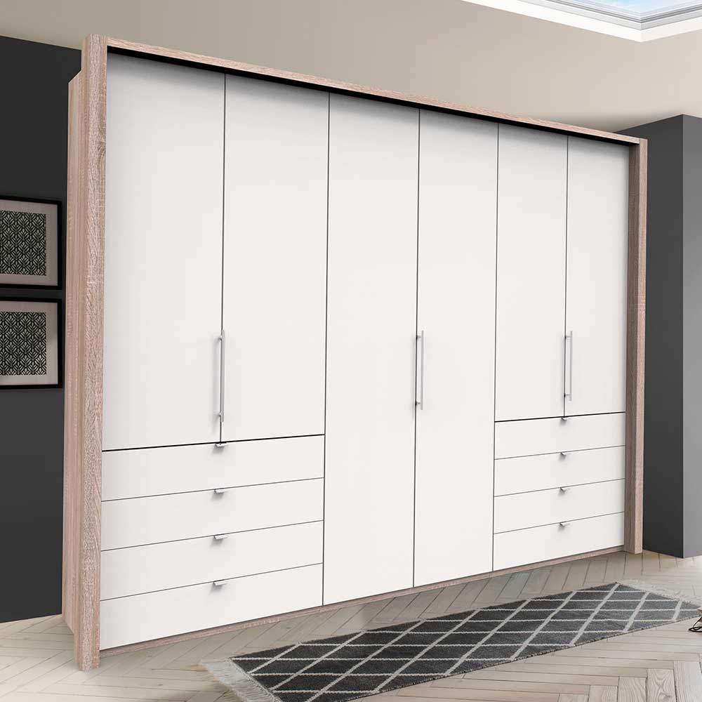 Moderner Schlafzimmerschrank in Weiß & Eiche sägerau - Vaclyn
