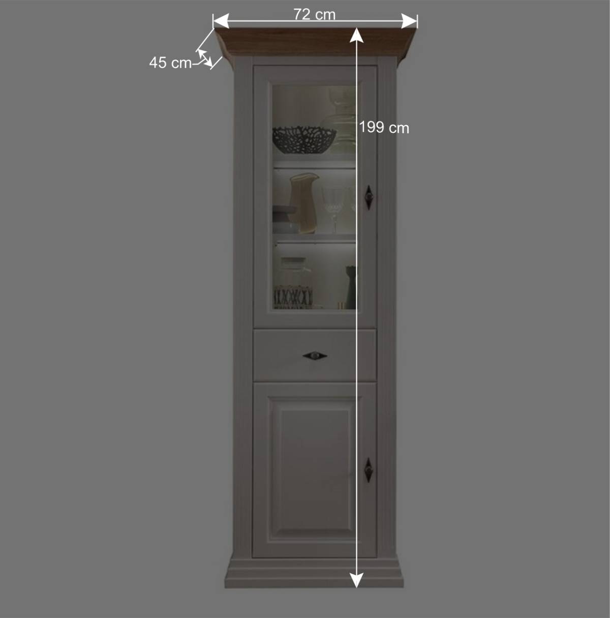 72x199x45 Modern Country Vitrinenschrank in Weiß - Henry