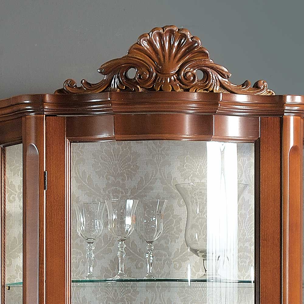 Oberer Teil des Barockschranks mit opulentem Schnitzdekor und transparenter Glastür für Sammlerstücke – Dentro