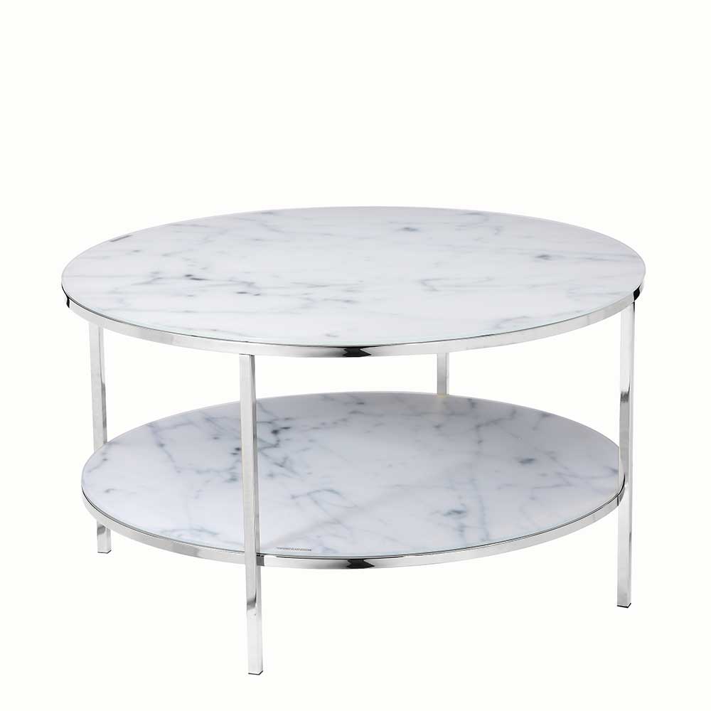 80 cm runder Couchtisch mit Ablage in Marmoroptik - Canberra