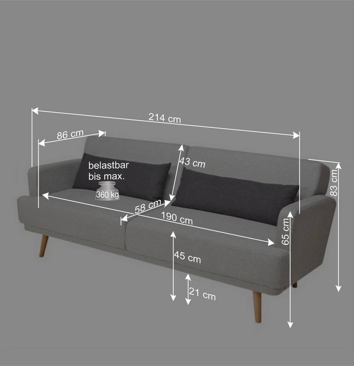 Schlafsofa in Hellgrau und Kiefer - Posadas