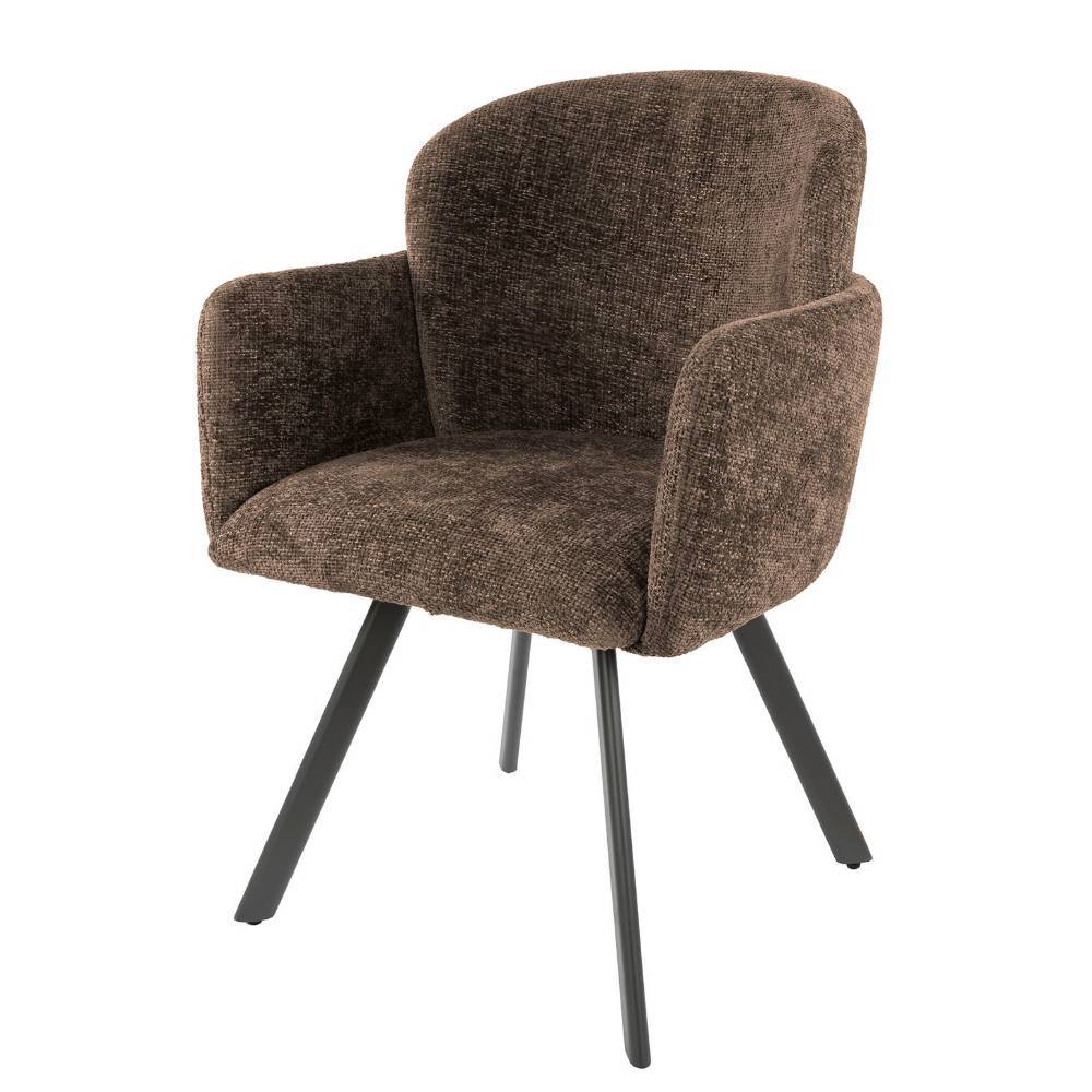 Moderner brauner Chenille-Armlehnstuhl um 360 Grad drehbar für Esszimmer und Wohnzimmer – Comby
