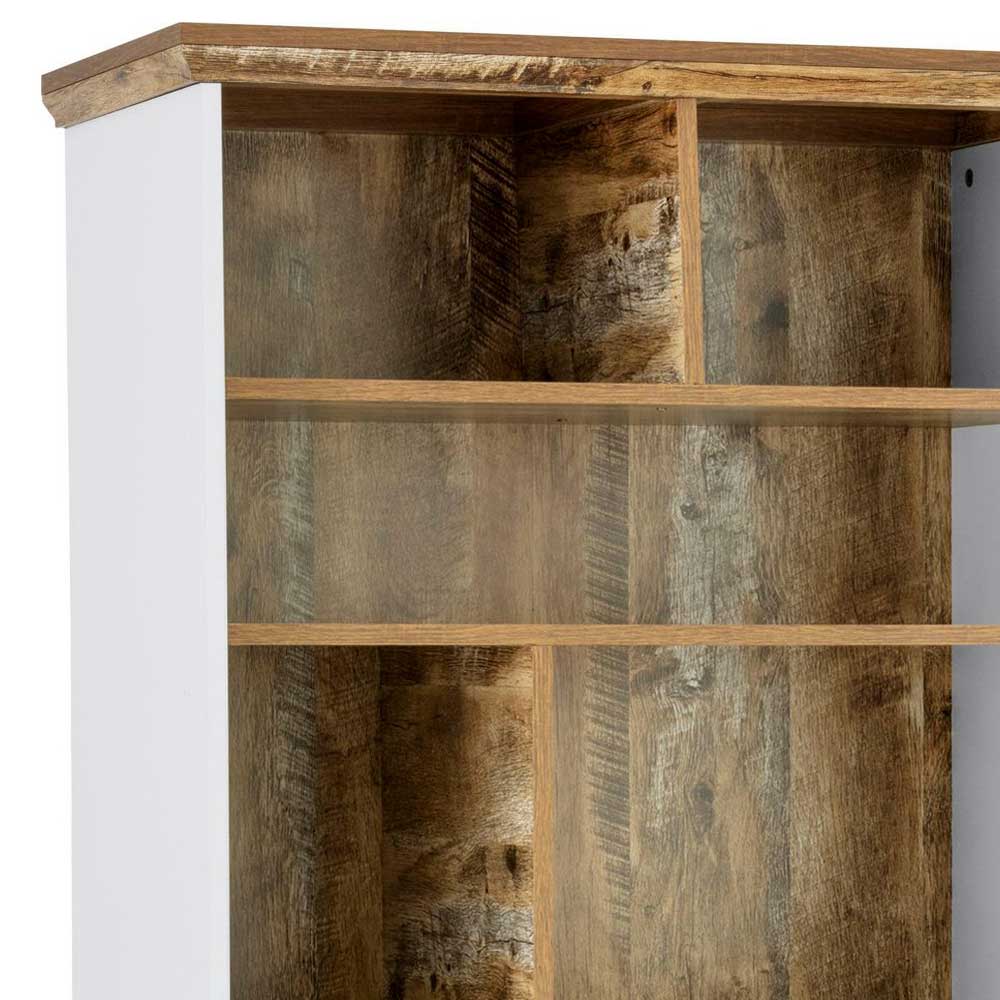 Obere Regalbretter des Standregals in rustikaler Holzoptik verwittert mit sichtbarer Maserung \u2013 Heico