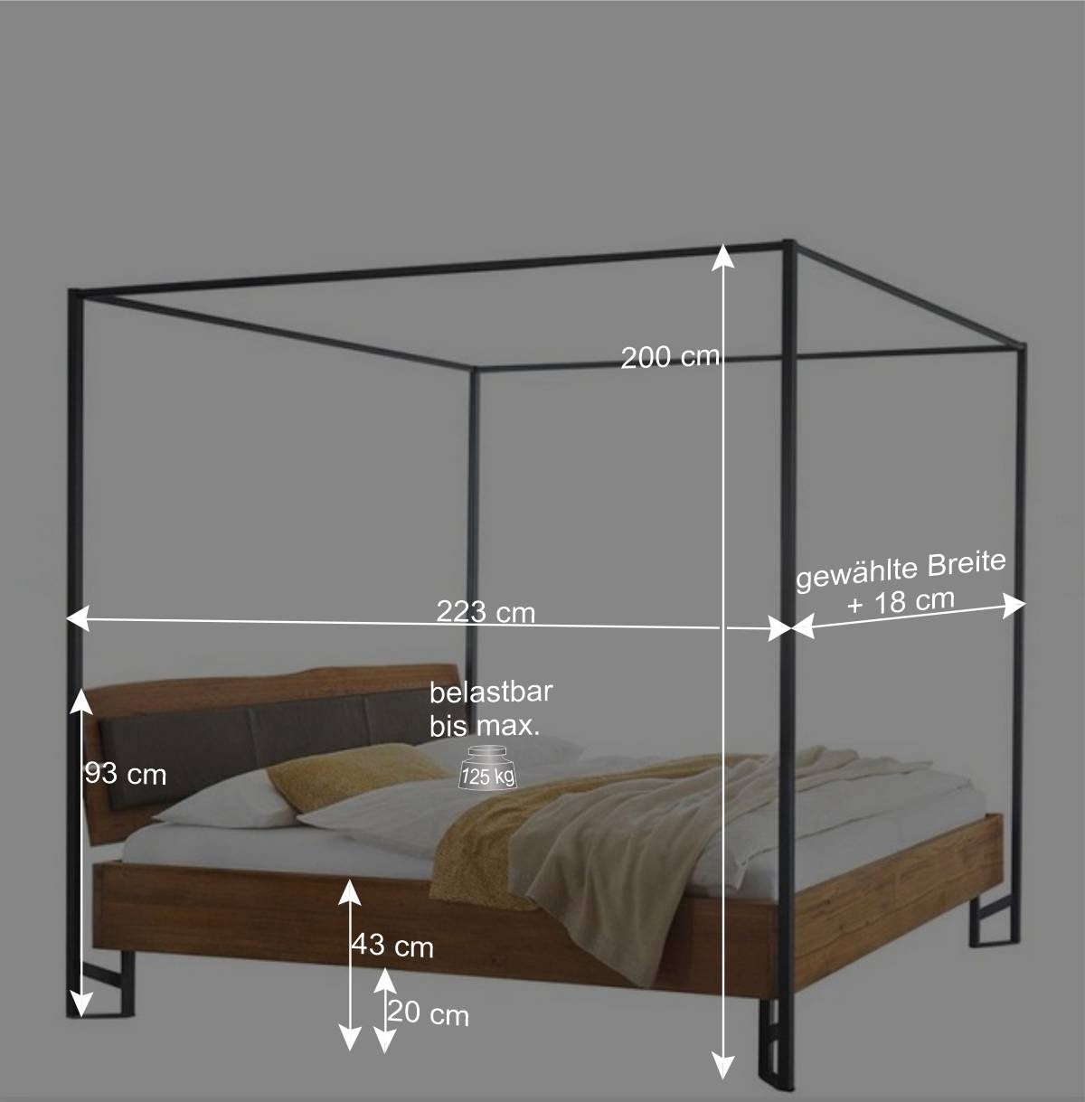 Modernes Himmelbett aus Wildbuche mit Metallgestell - Flyma