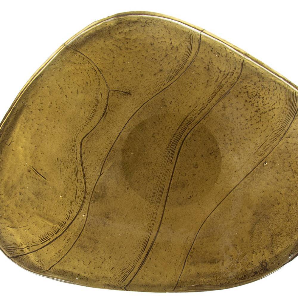Altgoldfarbene Tischplatte des Beistelltisches mit gewellter Oberfläche und organischer Form – Spacyan