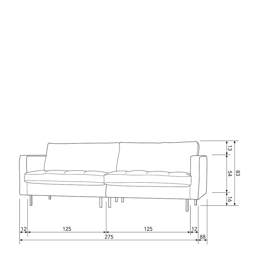 275 cm breite Polstercouch in Kastanienfarben Samt - Enzing