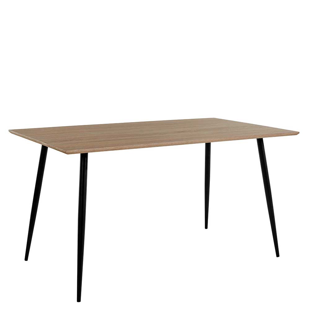 Eleganter Speisetisch mit brauner Tischplatte in Eichendekor und schwarzem Metallgestell – Islands