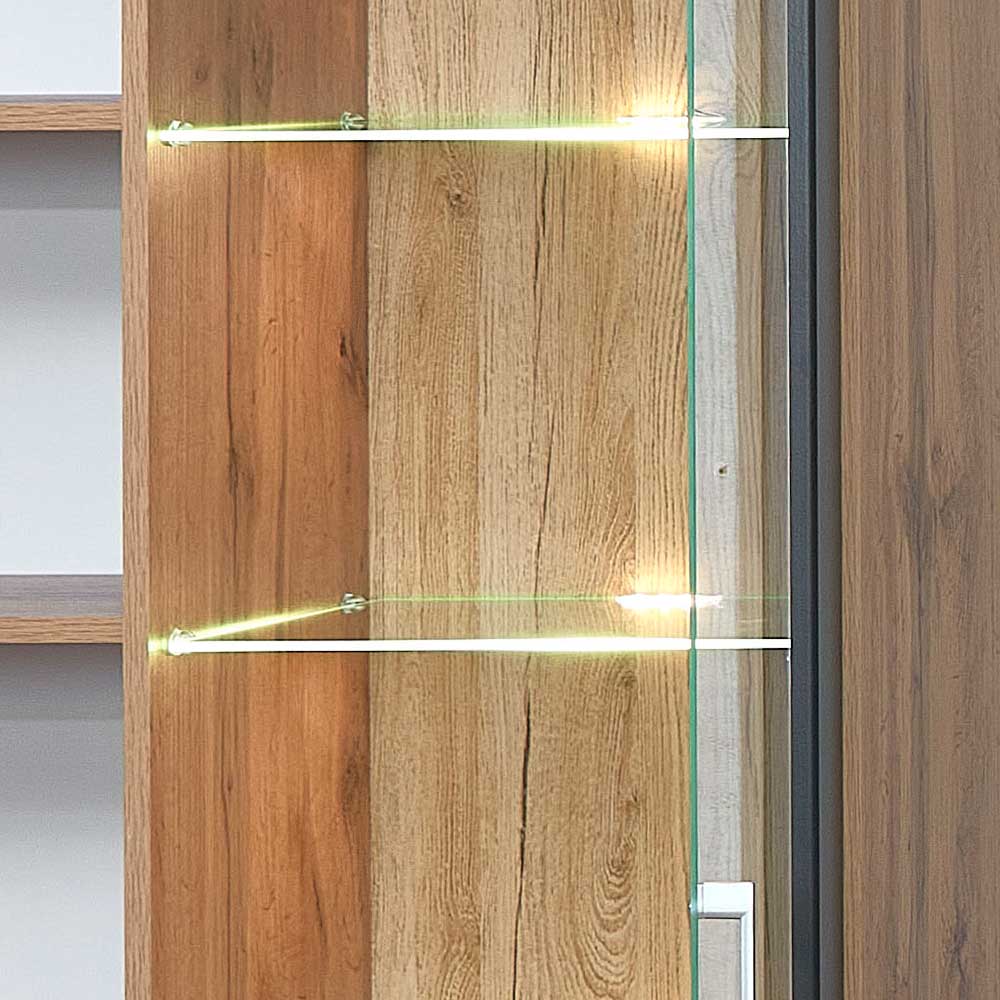 80x208x37 Vitrine in Schwarz & Wildeiche - Kandu