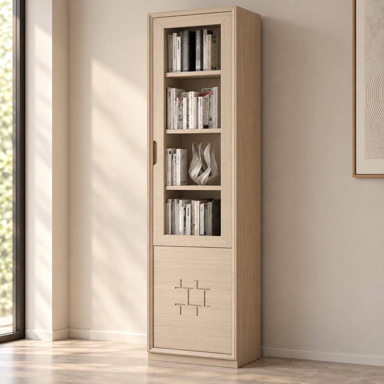 60x225x45 cm Bücher Vitrine in Esche Hell - Odillava