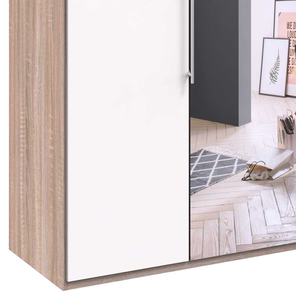 Gleittüren-Kleiderschrank in Weiß mit Spiegel - Vaclyn
