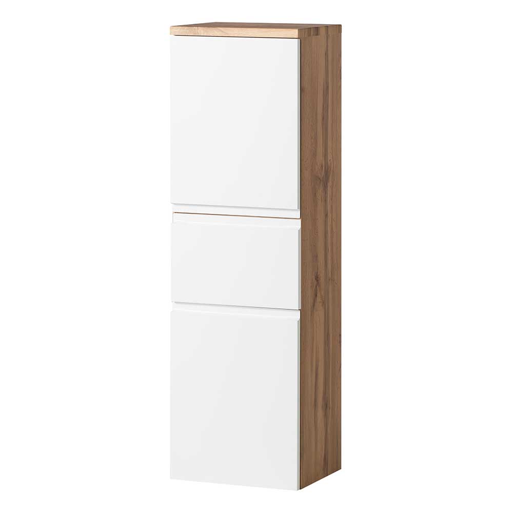 Badezimmer Midischrank in mattem Weiß & Wildeiche - Eight