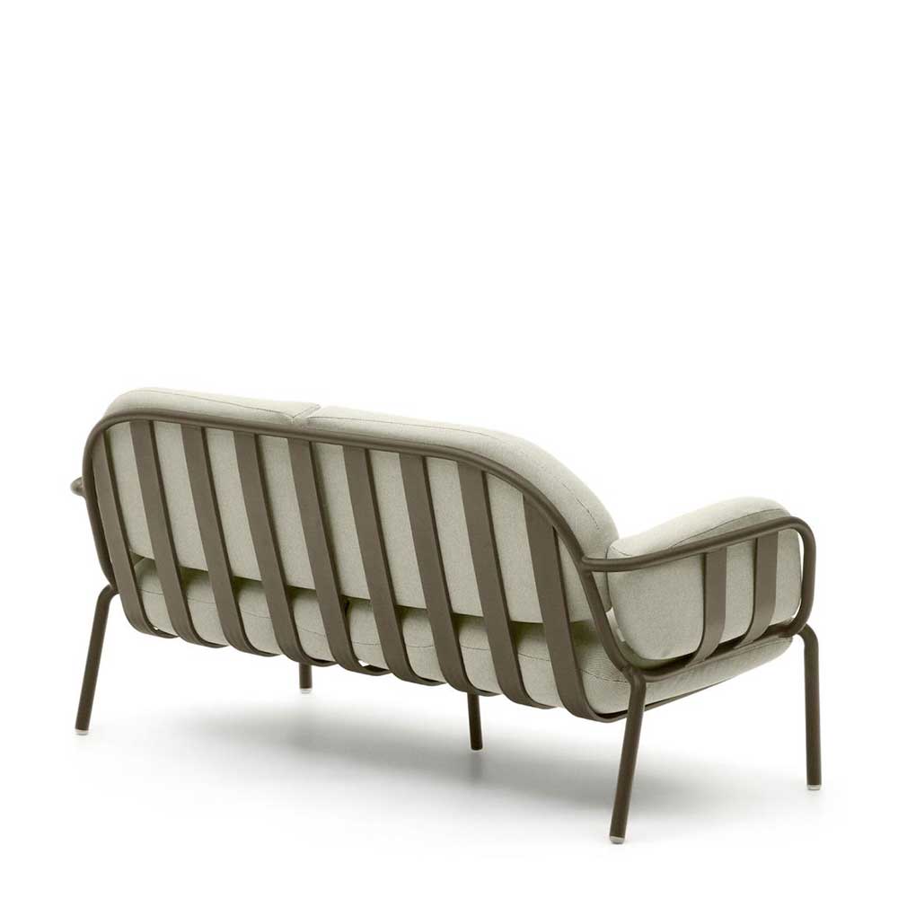 Rückansicht des Gartensofas in Graugrün mit robustem Metallgestell – Ocna