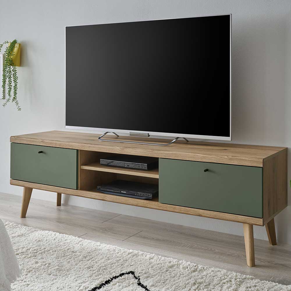 TV Lowboard in Graugrün und Wildeiche - Oliva