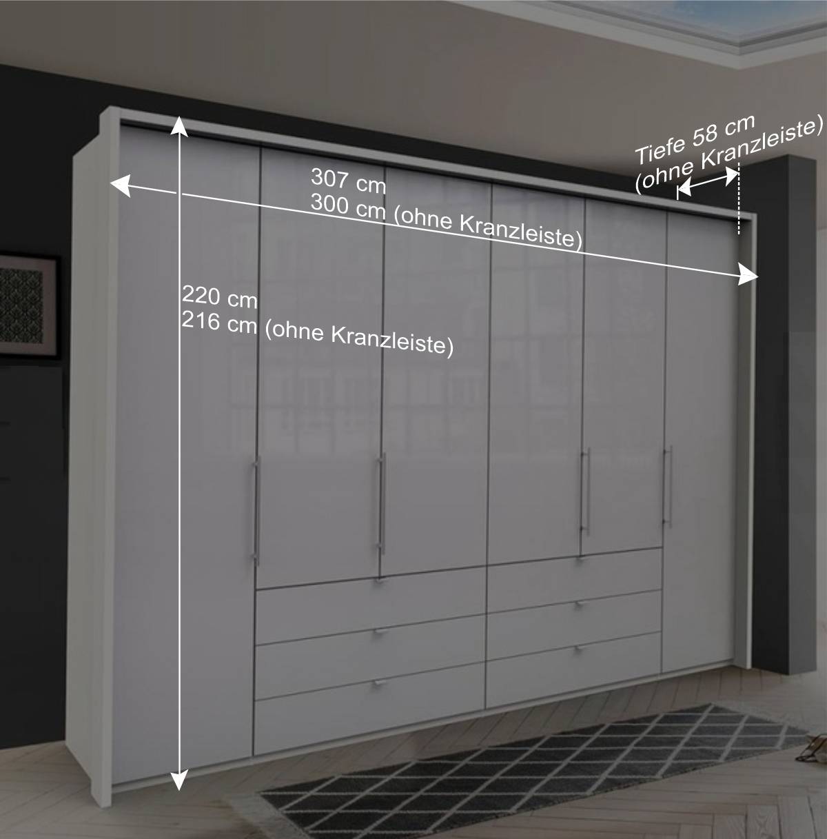 Schlafzimmer Kleiderschrank mit 3 Meter Länge - Dolienca I