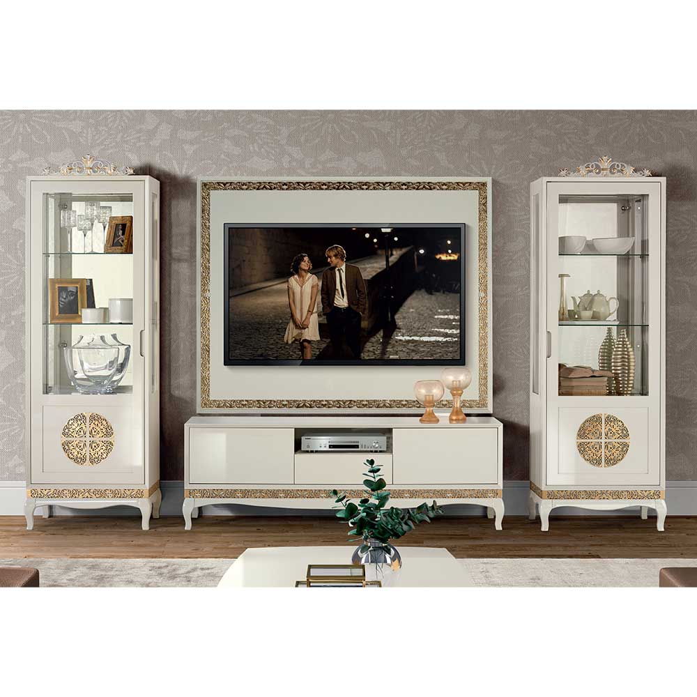Design TV Wand in Weiß & Gold - Valganios (vierteilig)