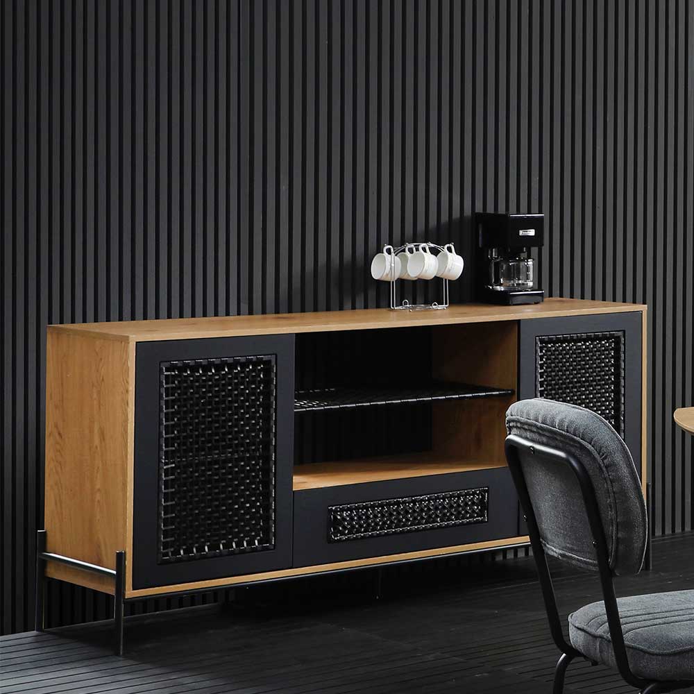 164x76x43 Design Sideboard mit Kunstrattan Geflecht - Zavias