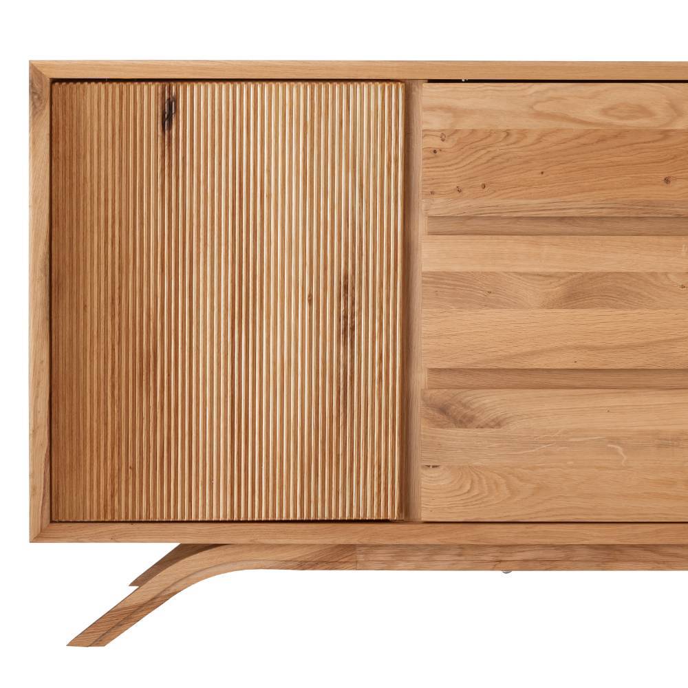 Sideboard mit eleganter Lamellent
 r und drei praktischen Schubladen aus Wildeiche Massivholz 
 Fredellia