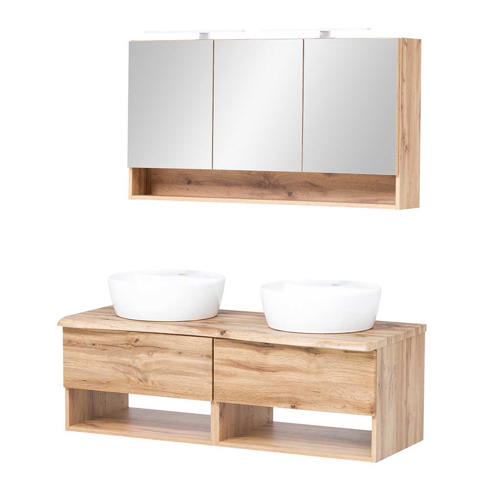 Waschkonsole mit 2 Becken & Spiegelschrank - Tofias (zweiteilig)