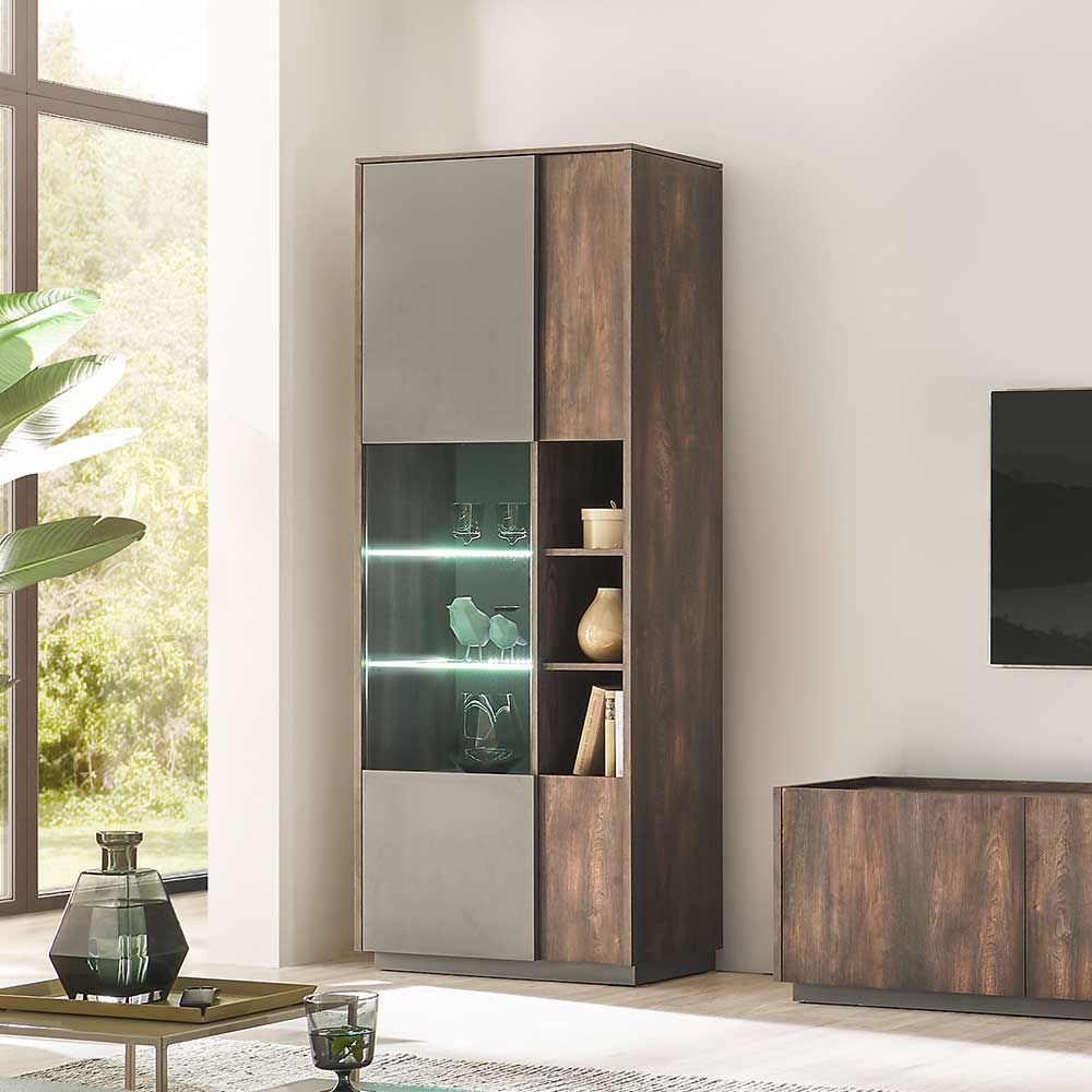 Vitrine Schrank in Anthrazit und Eiche Dunkel - Mundo