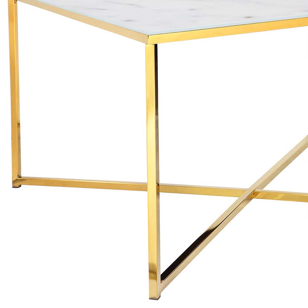 80x80 Quadrat Couchtisch in Marmor Optik & Gold - Hulmane