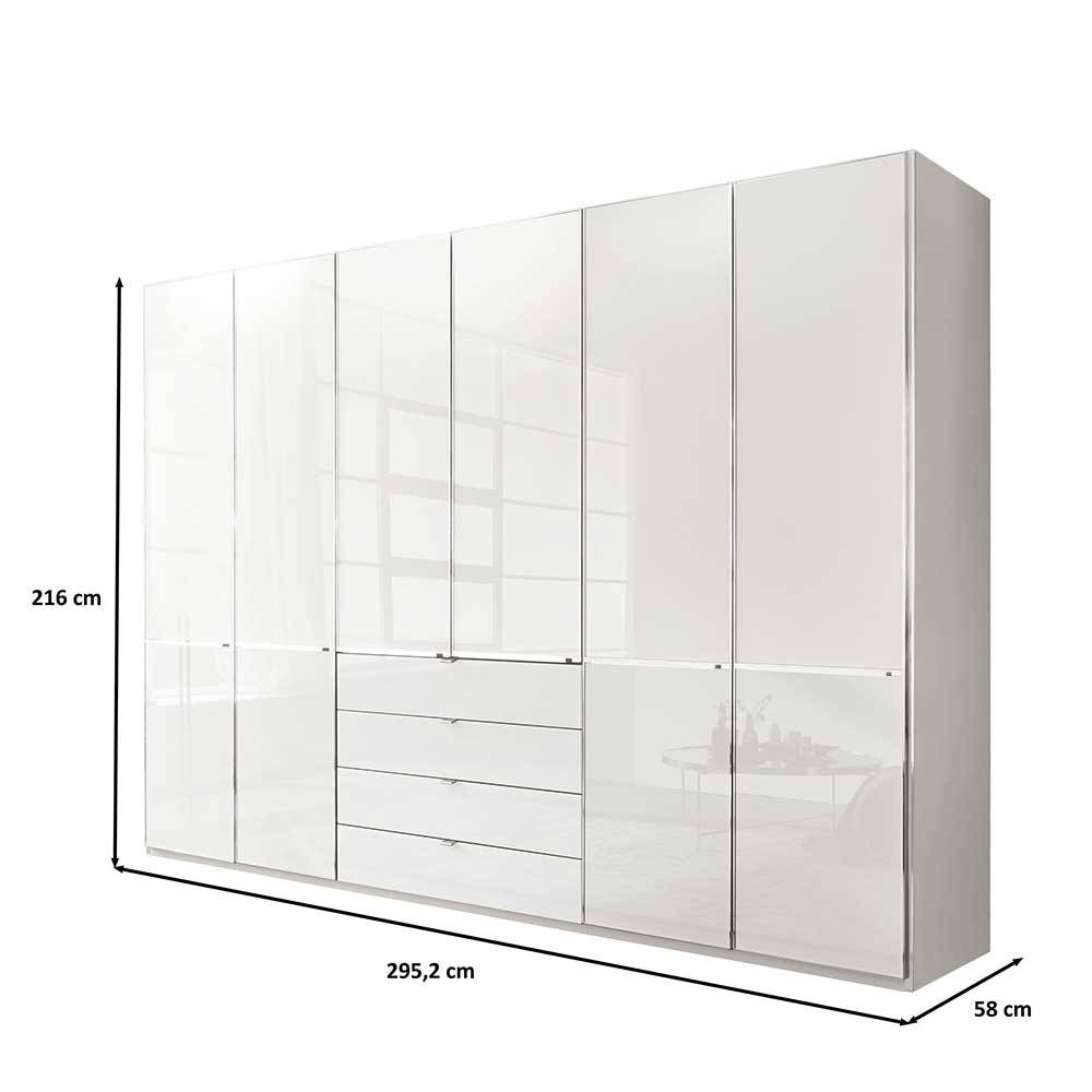 6-türiger Kleiderschrank in Weiß Glasfront - Rocca