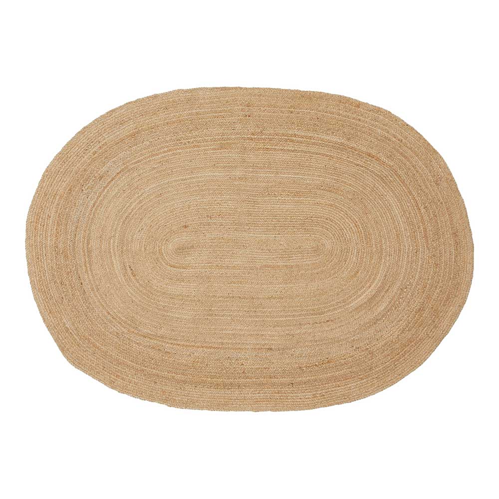 Ovaler Teppich aus Jute in Naturfarbe mit geflochtener Struktur – Singing