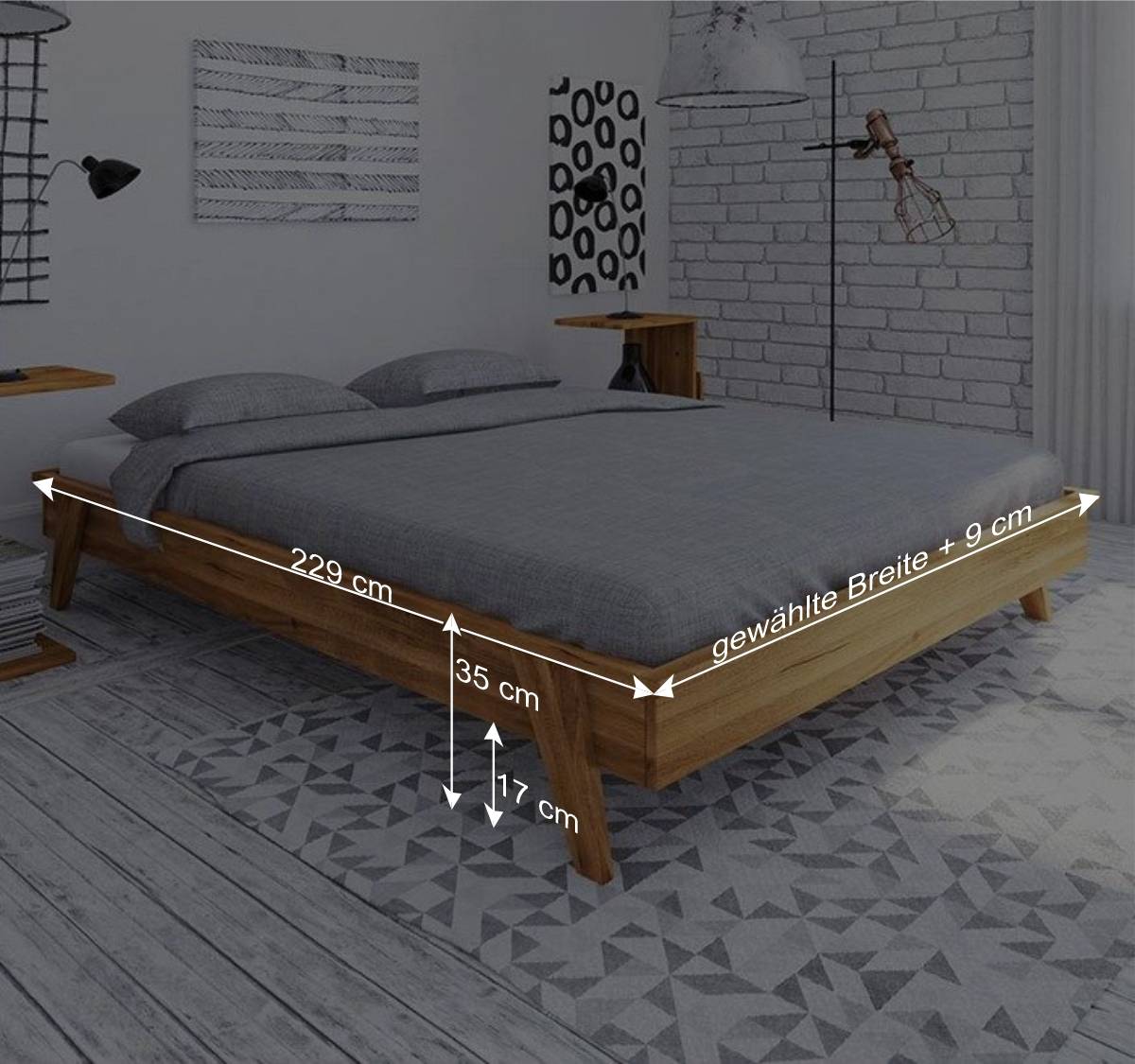 Bett in Übergröße mit Nachttischen - Hardus (dreiteilig)