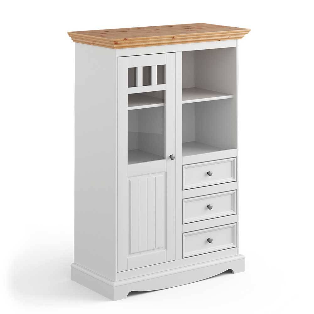 Country Style Highboard in Weiß & Kiefer Natur - Vitablo