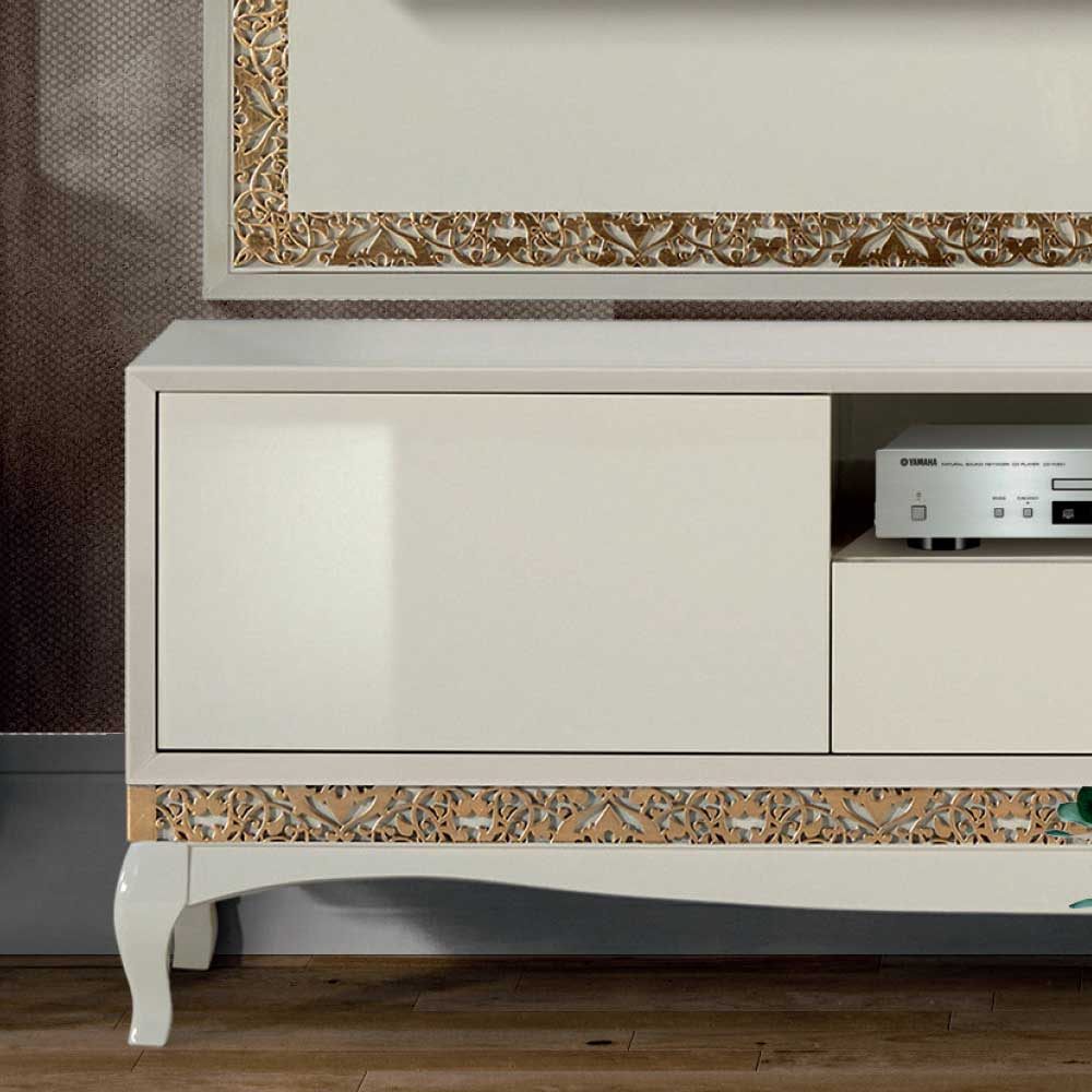 Design TV Wand in Weiß & Gold - Valganios (vierteilig)