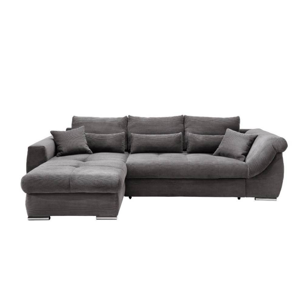 Ecksofa mit Schlaffunktion in Grau Cord - Forcelan