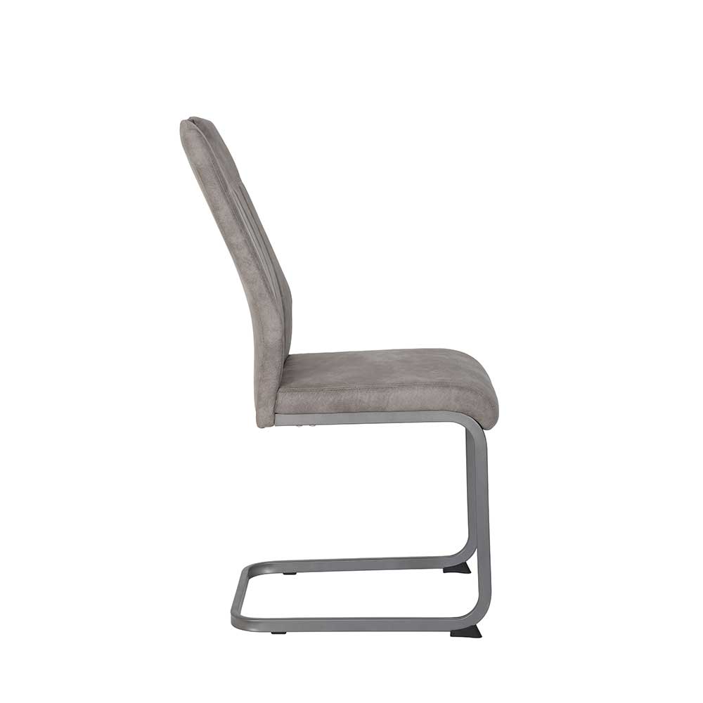 Eleganter Esszimmerstuhl in Grau mit Microfaserbezug in Seitenansicht – Teromaso