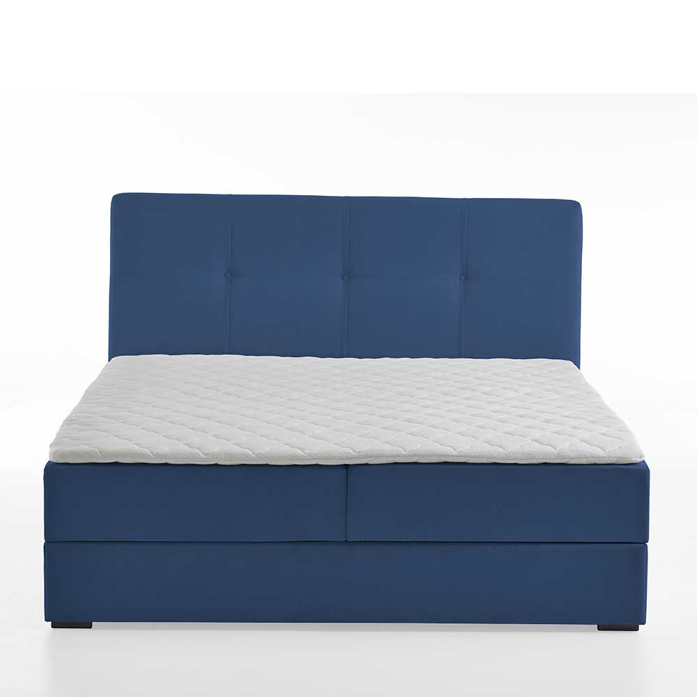 Blaues Stauraumbett mit 118cm hohem Kopfteil - Remilia