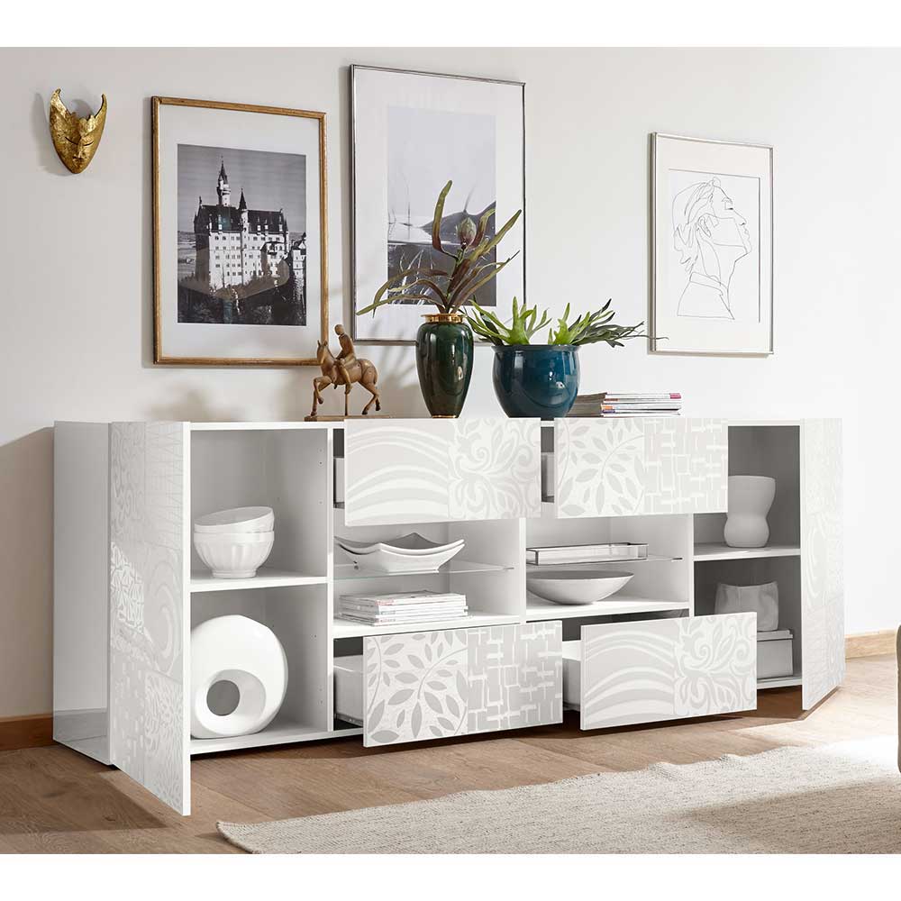 Weißes Hochglanz Sideboard 241 cm breit - Vascaub