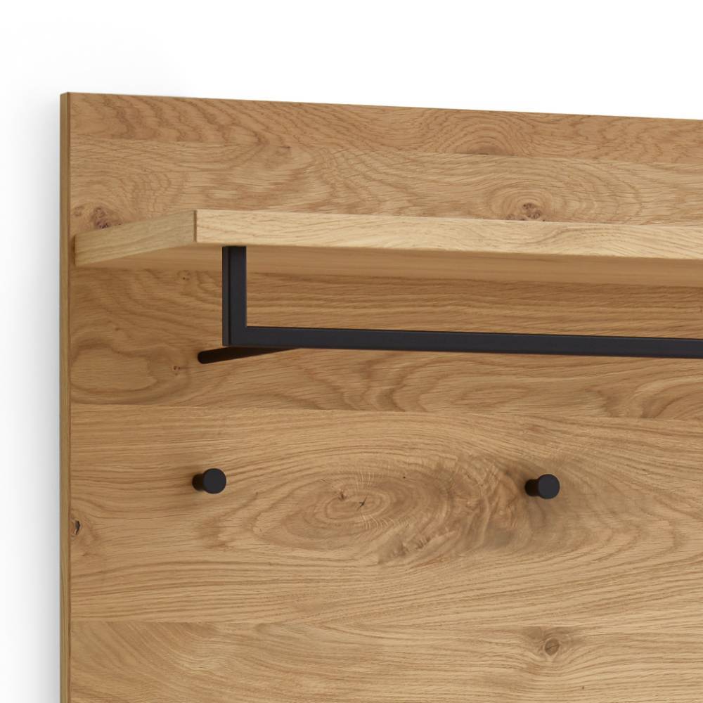 Garderobe aus Eichenholz mit praktischer Hutablage und schwarzer Kleiderstange – Lavenci