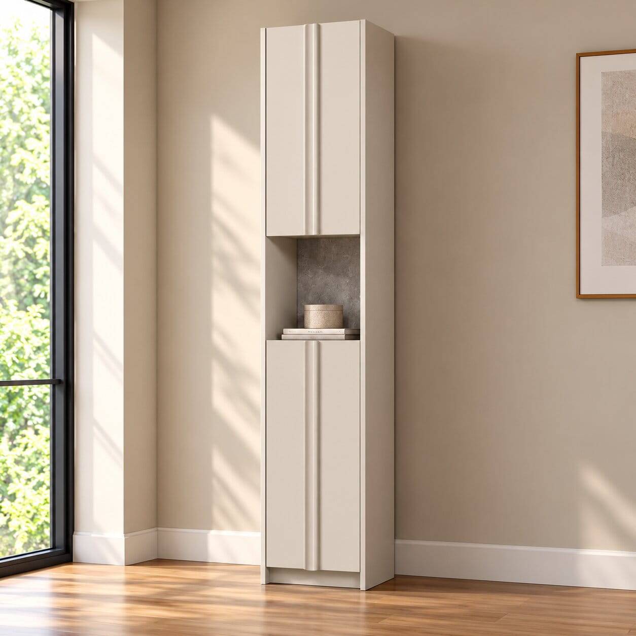 40x210x42 Hoher Schrank in Hellgrau - Glamoure
