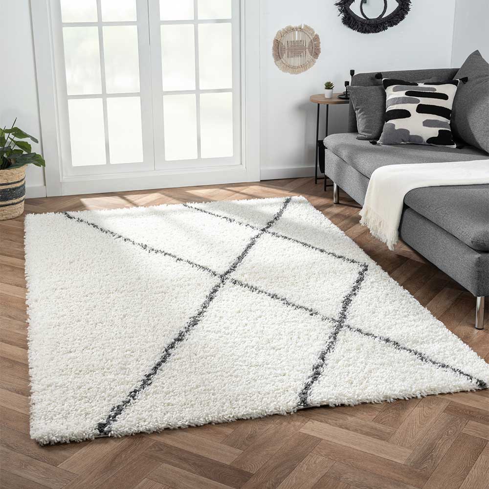 Hochflor Teppich in Creme und Schwarz - You