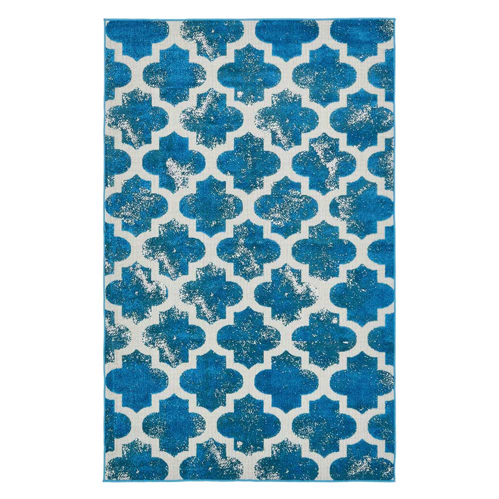 Outdoor Teppich in Türkis Blau & Creme - Lapel