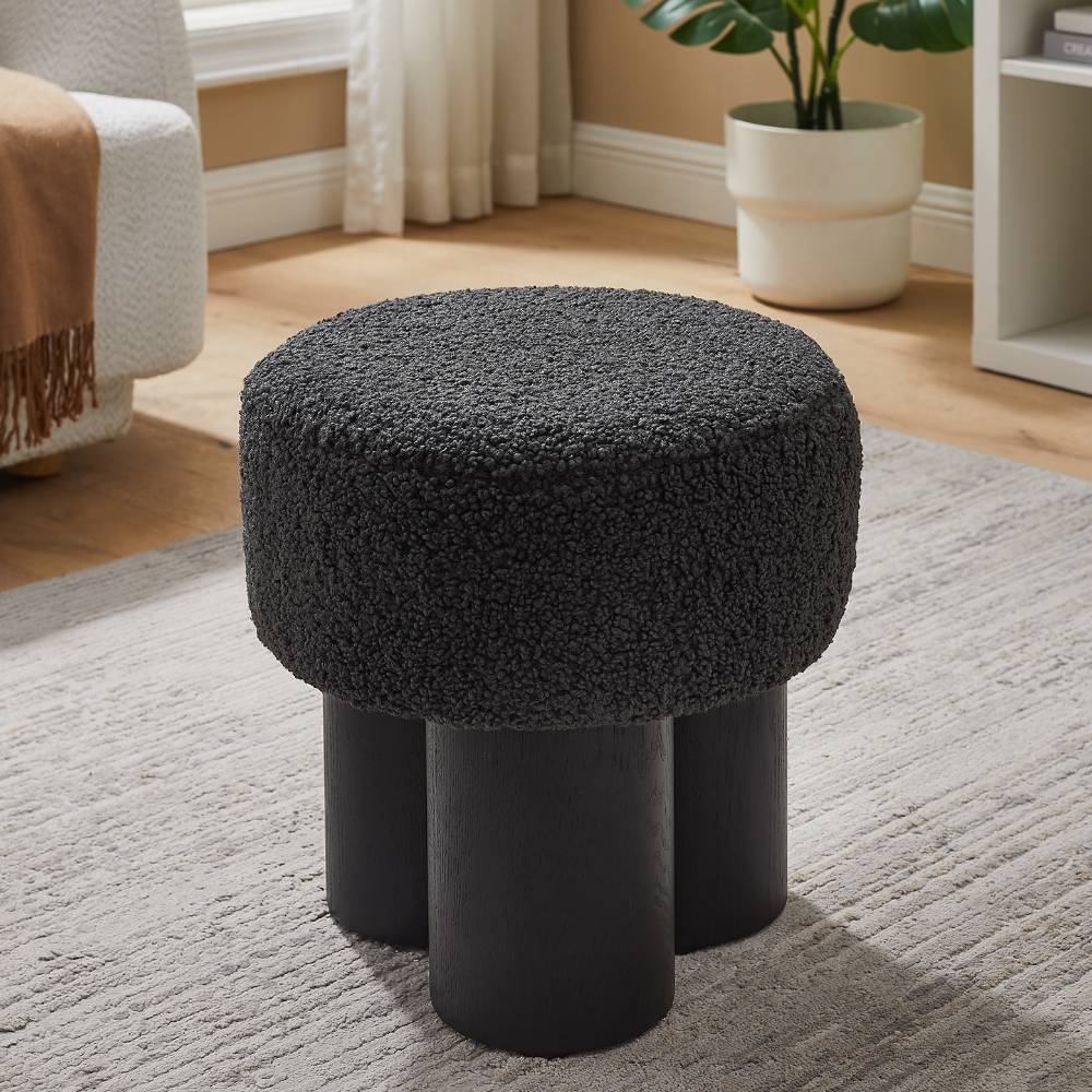 Schwarzer Plüsch-Hocker in rundem Design - Lancarosa