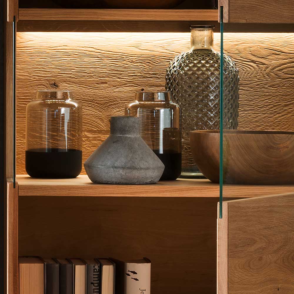 1-türige Highboard Vitrine aus Wildeiche - Millena