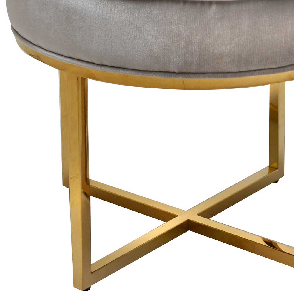 Runder Polsterhocker in Hellgrau & Gold - Viborg