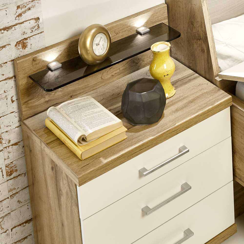 Nachtschrank Set Neriman in Creme und Eichefarben (2er Set)