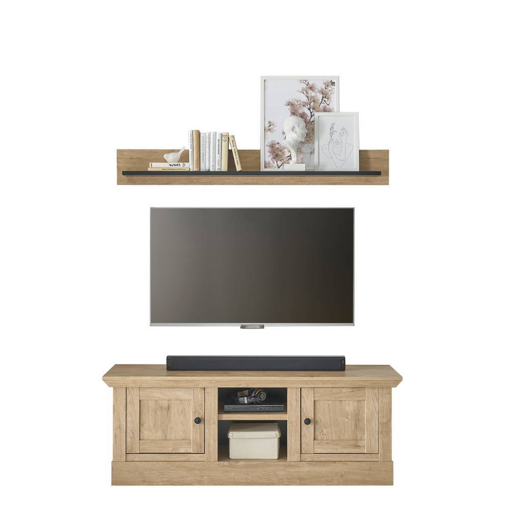TV-Board und Wandboard Set zweiteilig in Eiche hell Optik für Ihr Wohnzimmer – Hengas