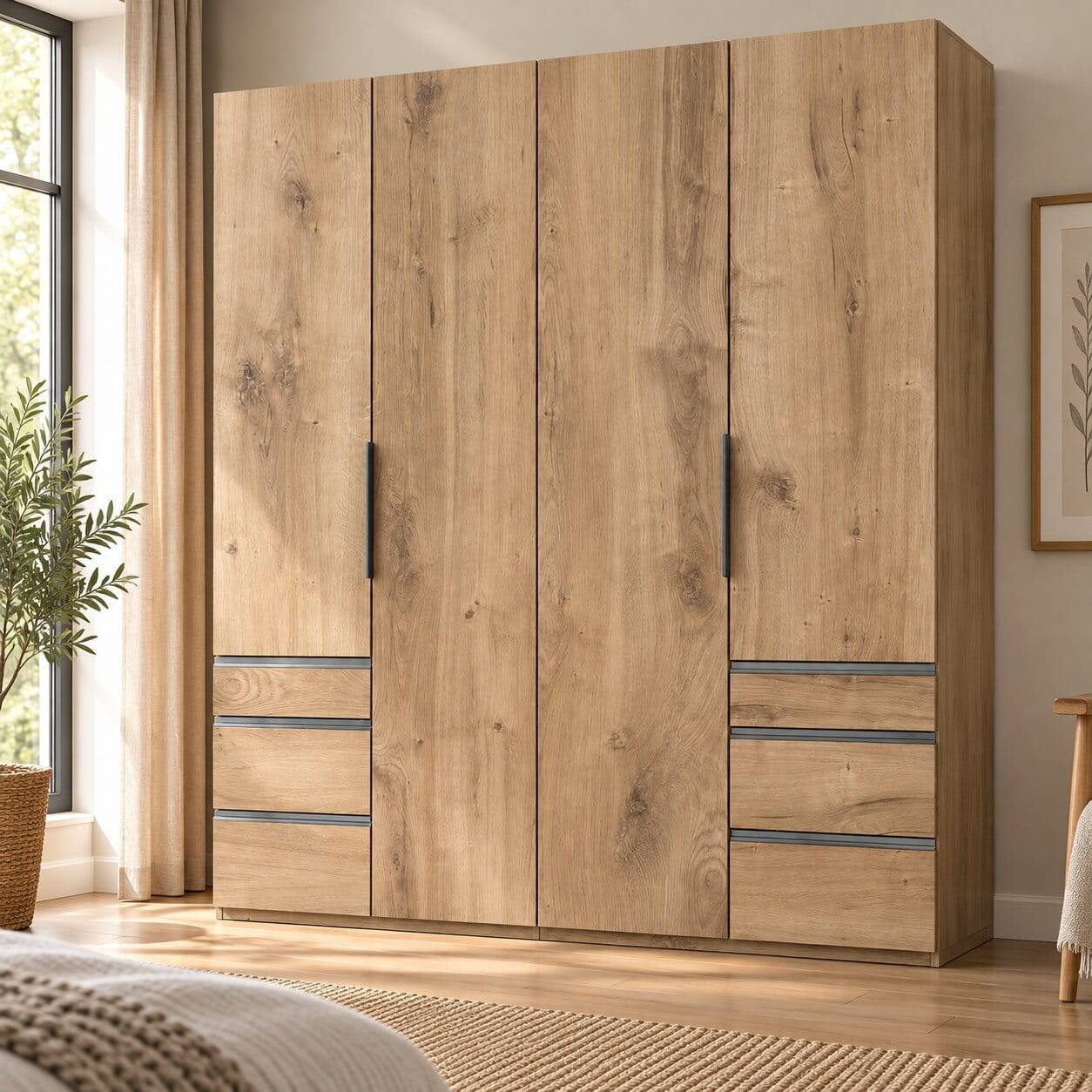 Schlafzimmerschrank mit 4 Türen & 6 Schubladen - Dagidoyo III