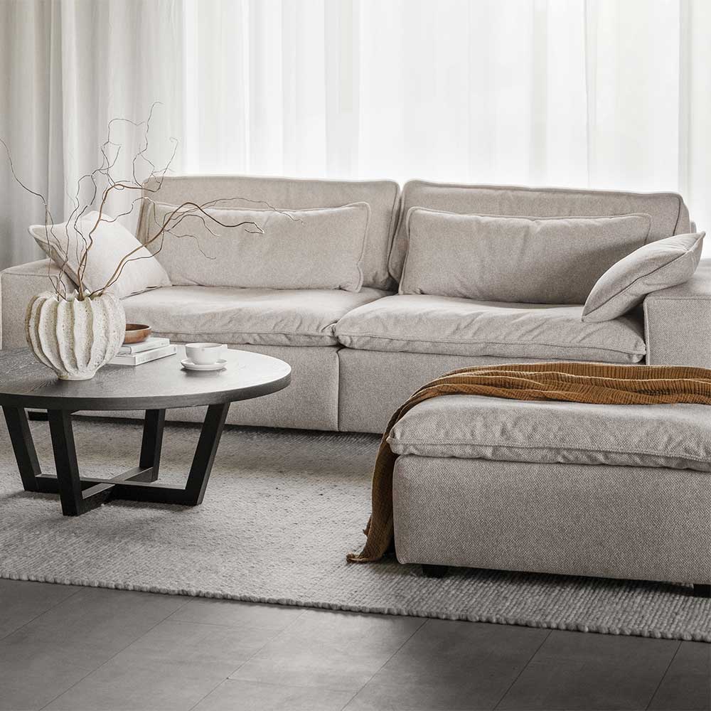 Dreier Sofa in Beige Stoffbezug - Praia