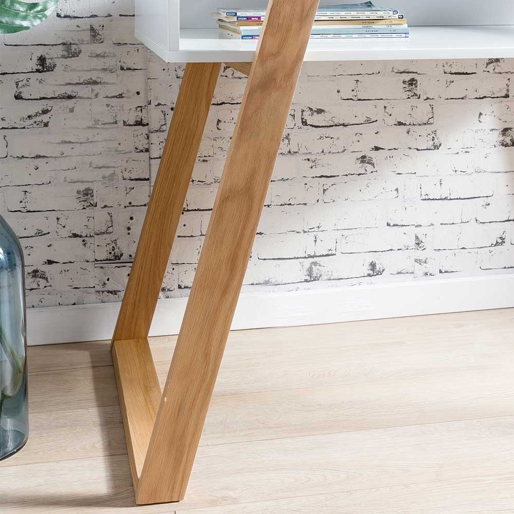 Scandi Design Schreibtisch mit hellem Holzgestell und weißer Ablage – Madita