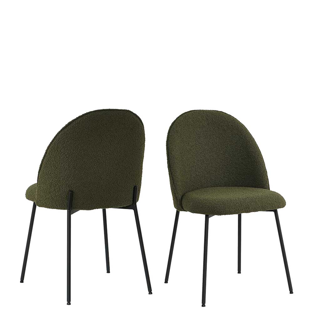 Polsterstuhl in Dunkelgrün Boucle - Fontana (2er Set)