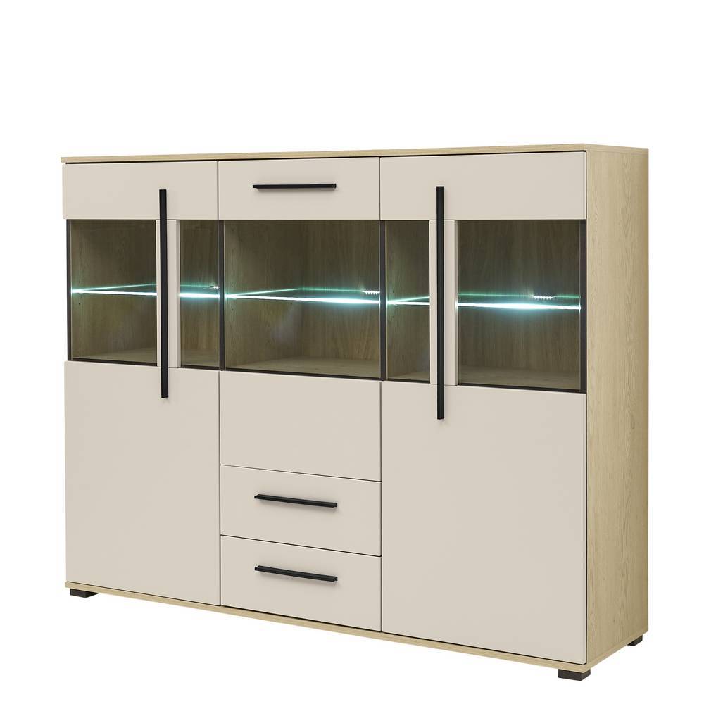 160cm breites Highboard mit Glas-Einsätzen - Raisa