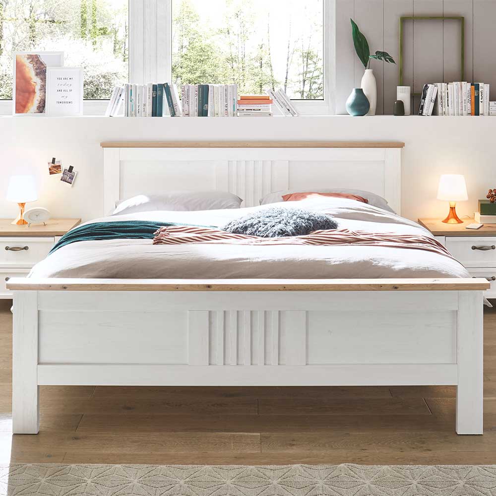 180x200 Landhausbett in Weiß & Eiche Dekor - Malvissa